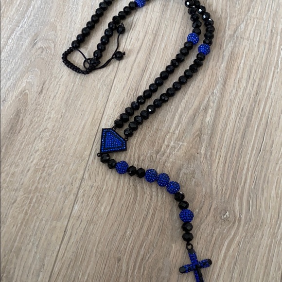 New men’s blue superman long necklace rosary - Picture 5 of 5